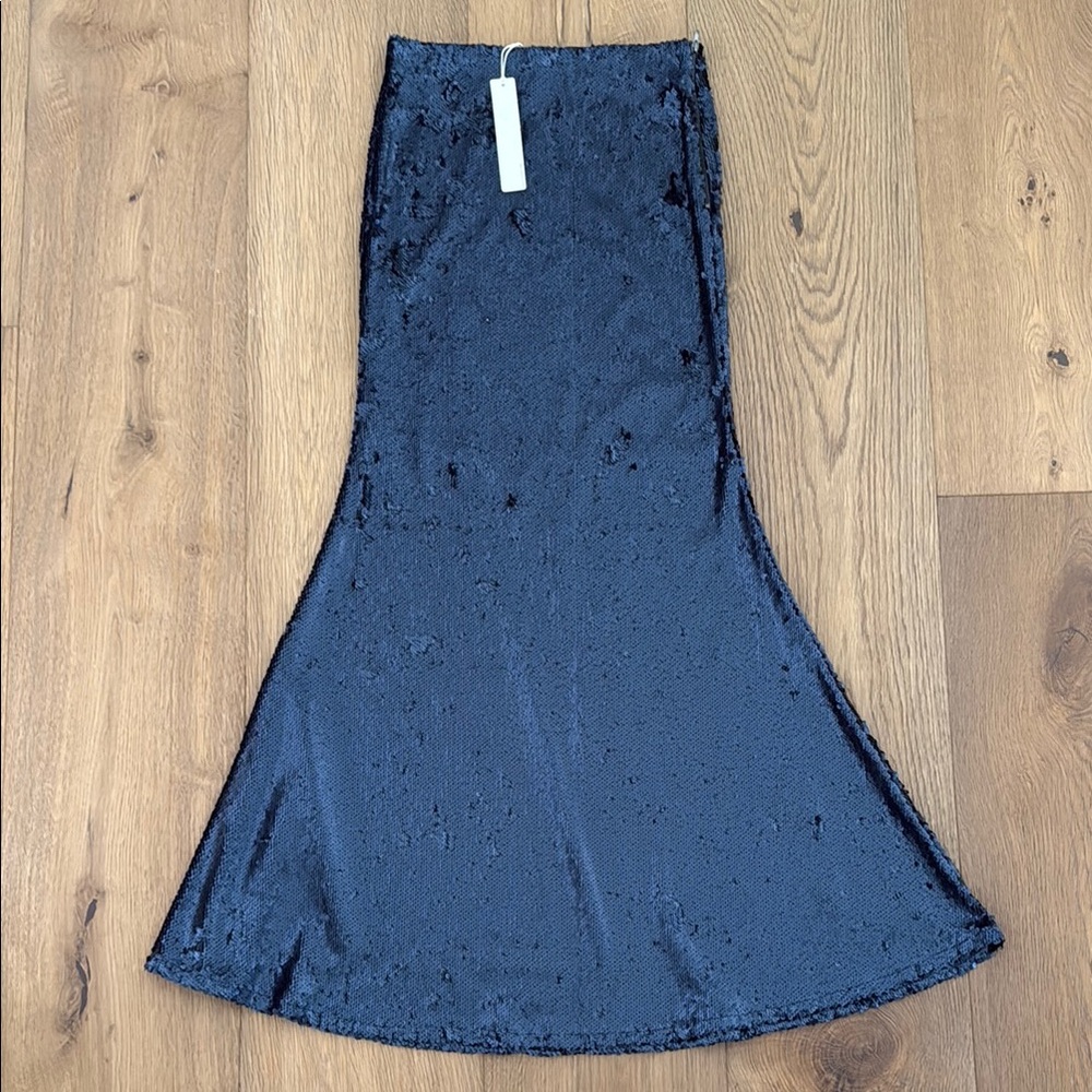 Elegant Navy Blue Sequin Mermaid Skirt With Side Zipper Small Lone & Dot